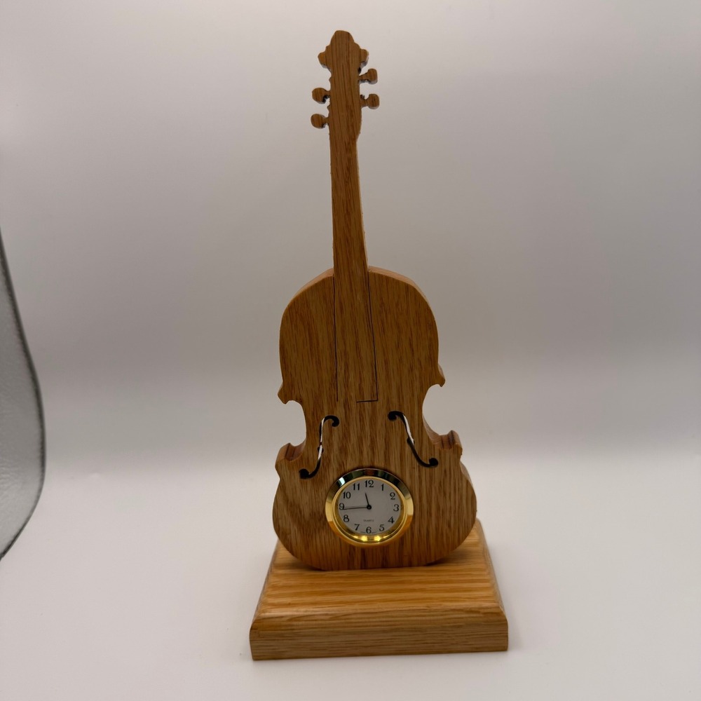 J Staddon Handcrafted Wooden Violin Desk Clock Musical Decor Japan Quartz AS IS‎